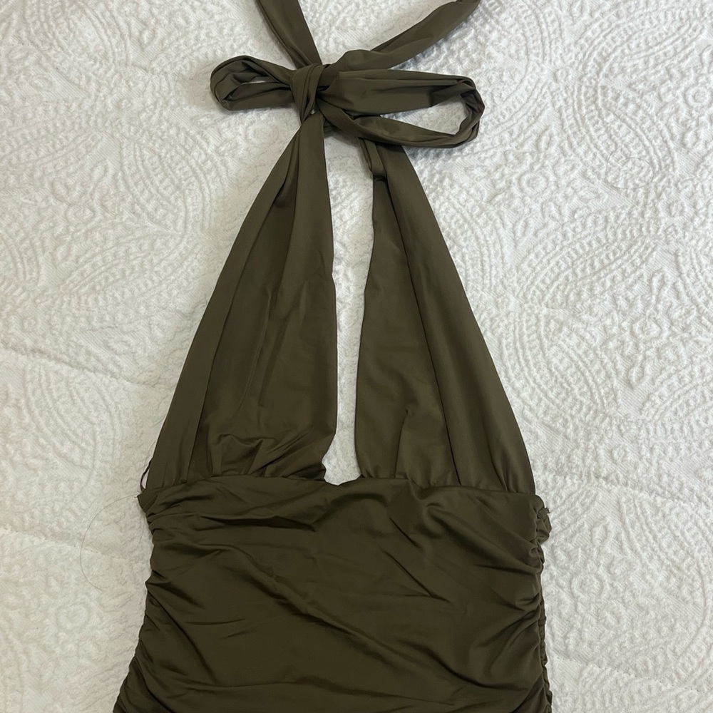 Zara Olive Green Halter Crop Top